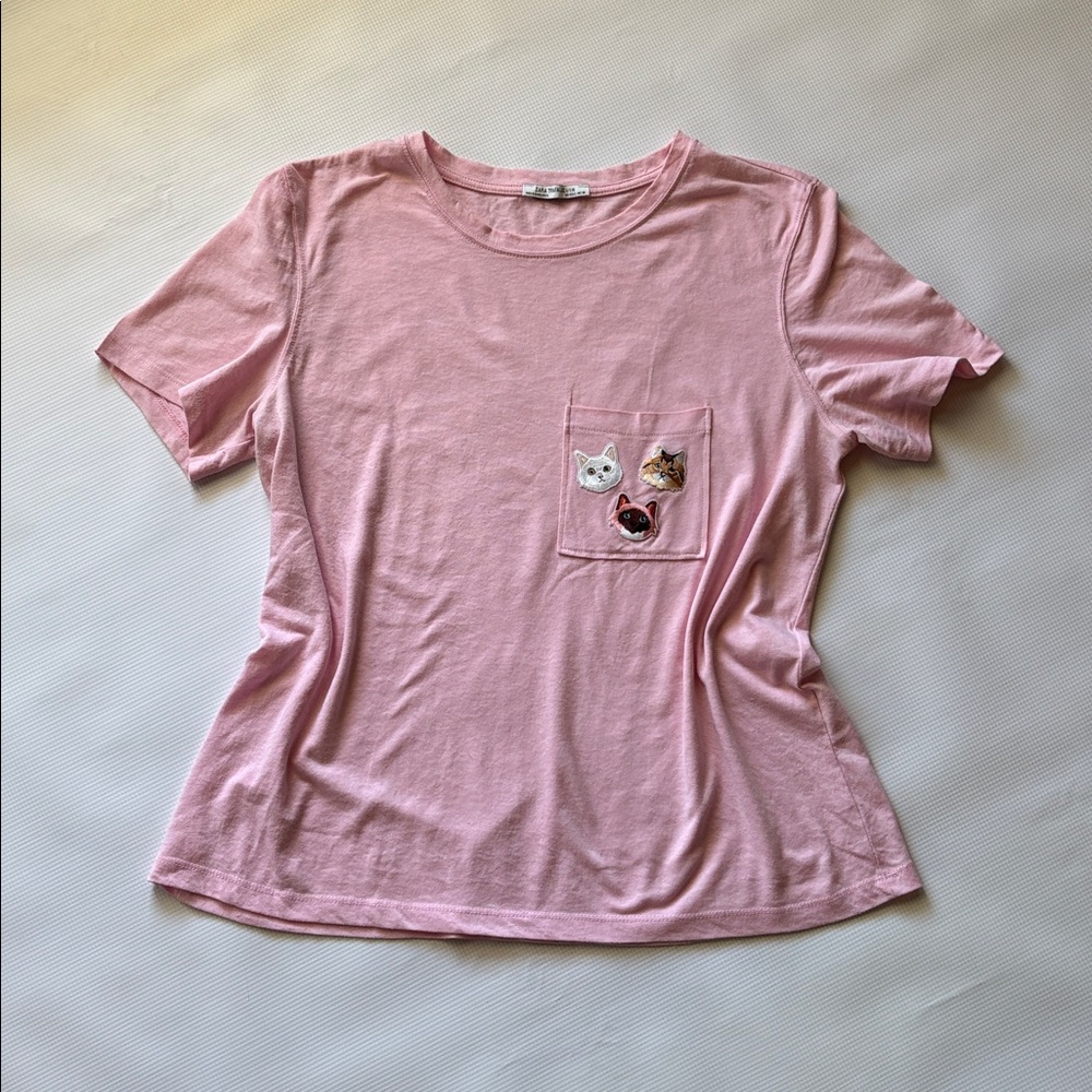 ZARA TRAFALUC TEE SHIRT SIZE LARGE CUSTOM PATCH POCKET
